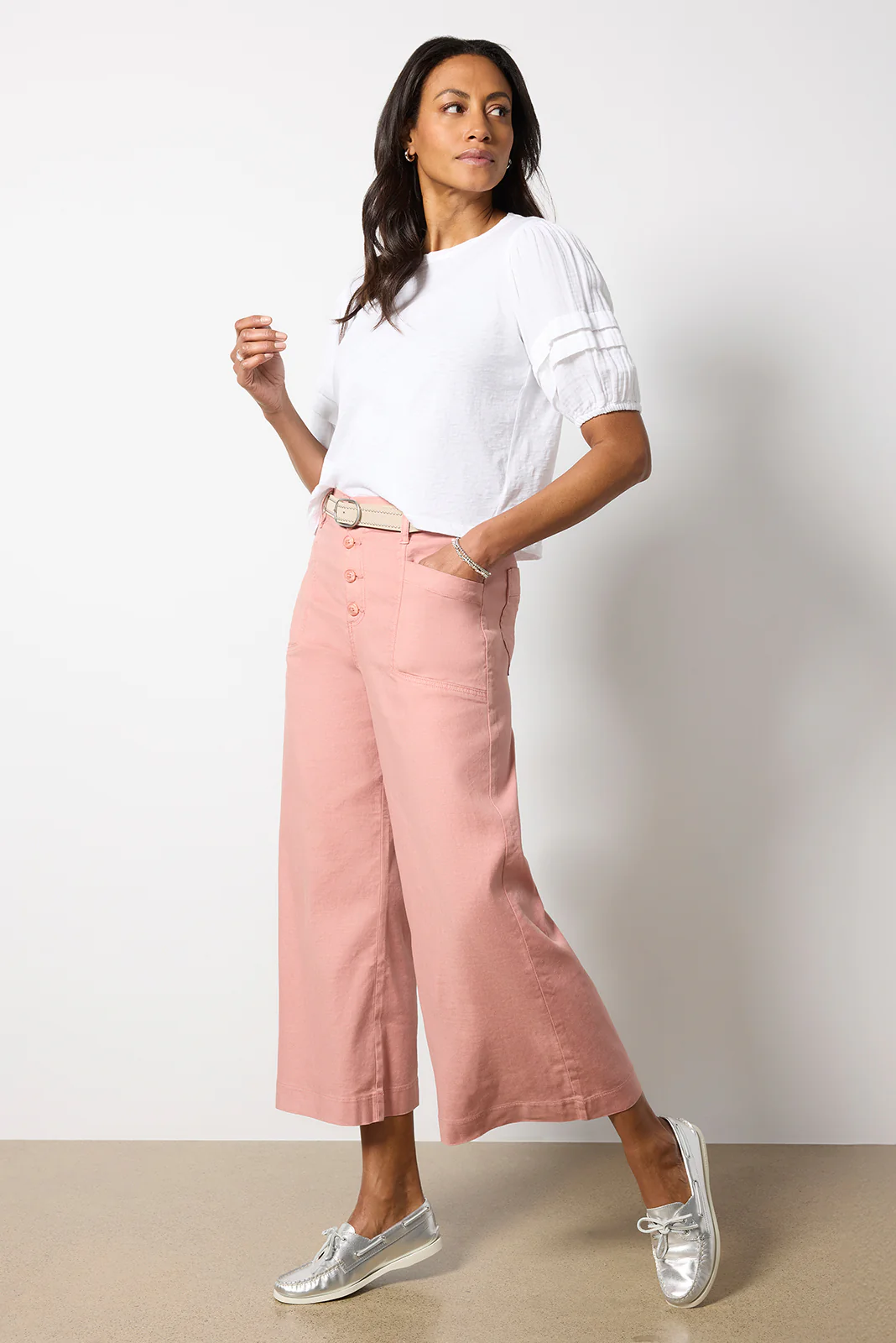 Joelle Stretch Linen Cropped Wide Leg - Image 5