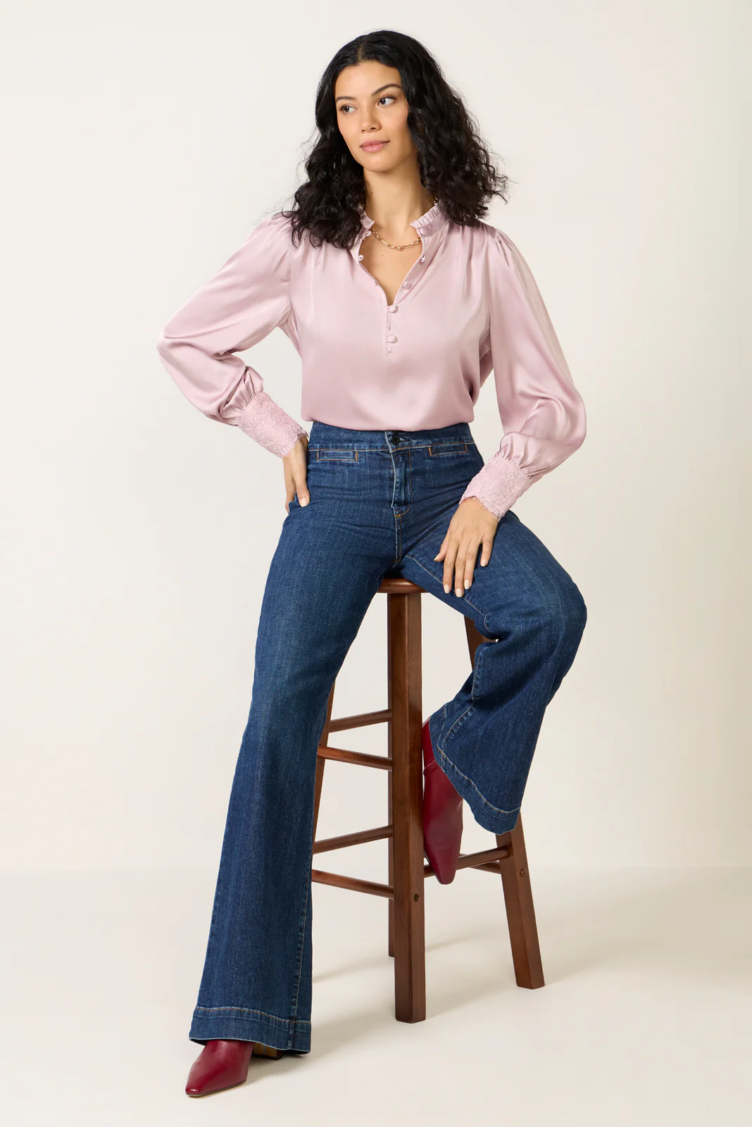 Kennedy Lace Cuff Satin Top - Image 5