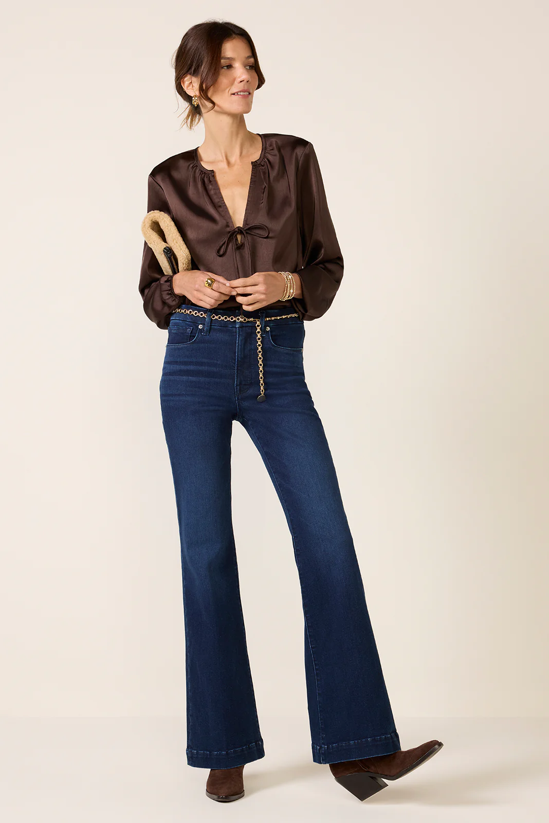 Satin V Neck Bow Top