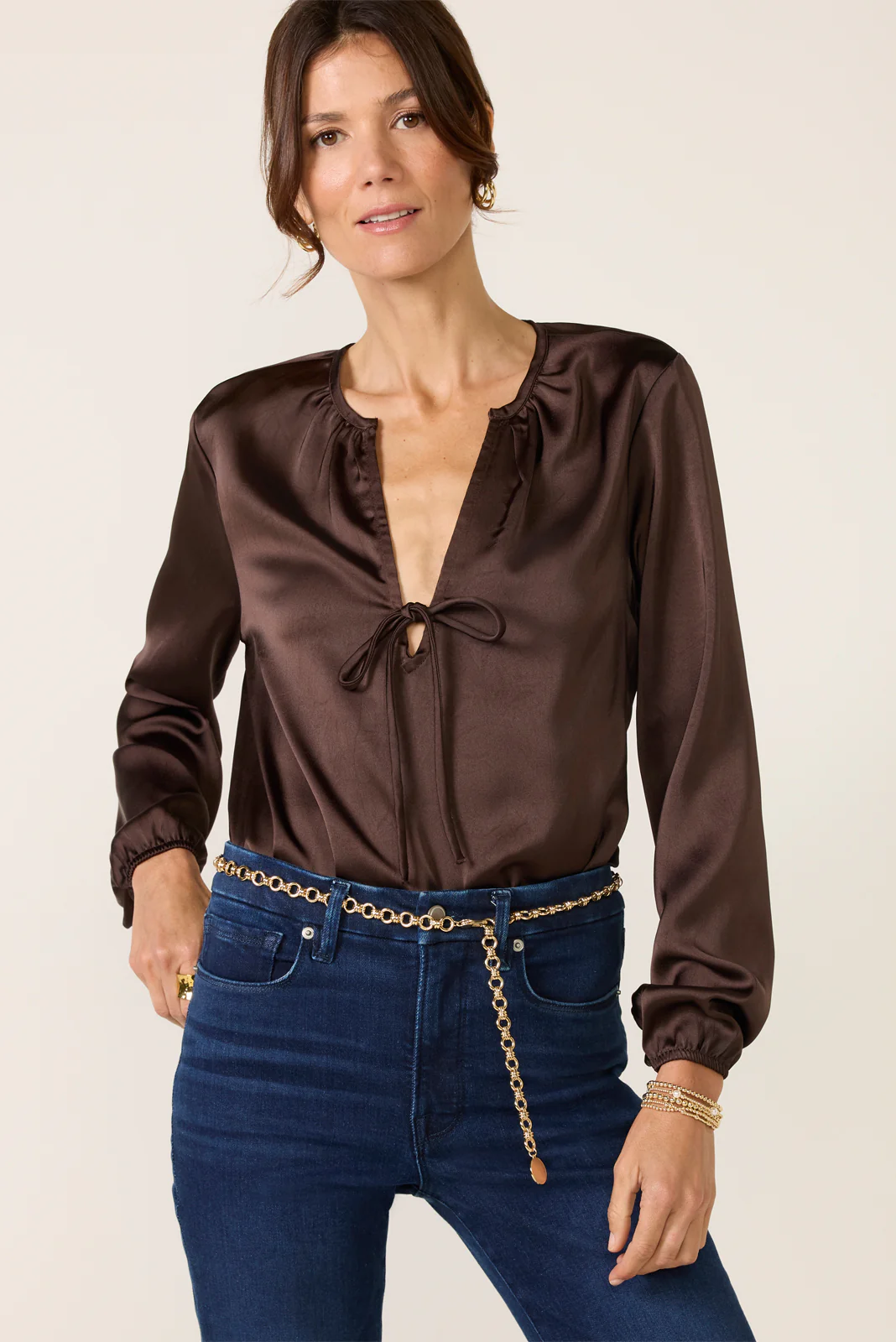 Satin V Neck Bow Top - Image 2
