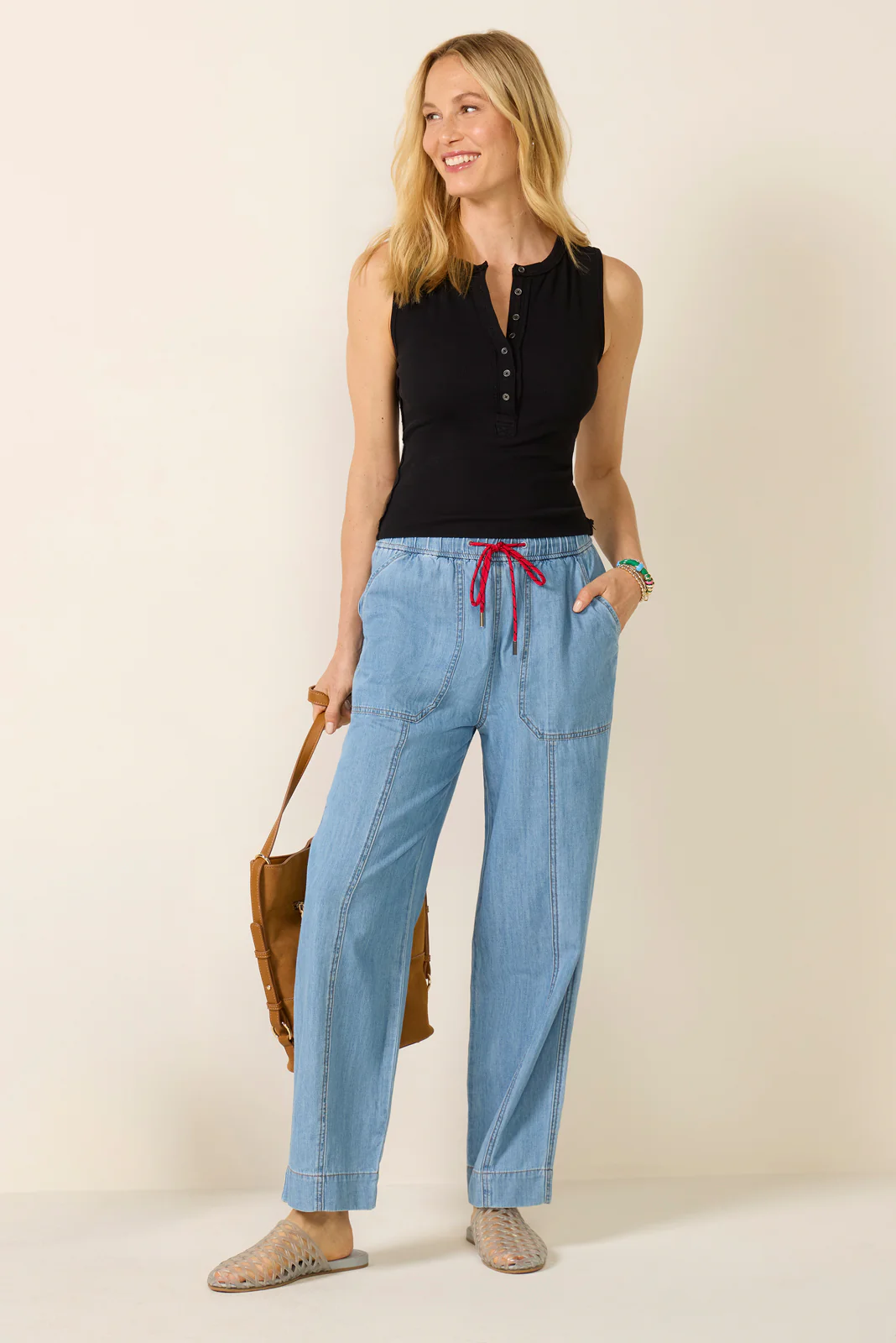 Soft Denim Pull On Taper Pant